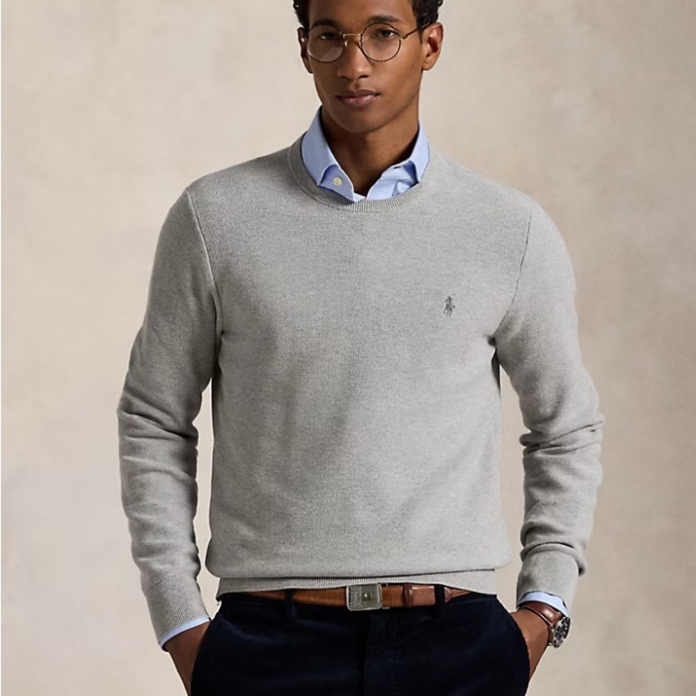 Polo by Ralph Lauren Heather Gray Mesh Knit Crewneck Sweater